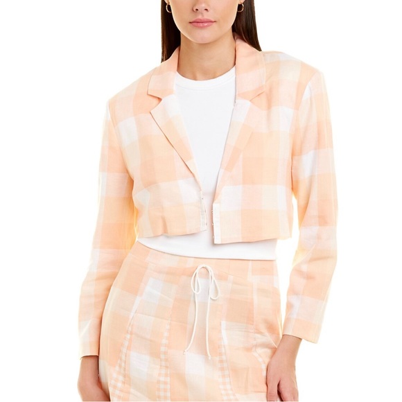 #19-NWT For Love and Lemons Eugenie Linen-Blend Crop Blazer Orange - Picture 1 of 3